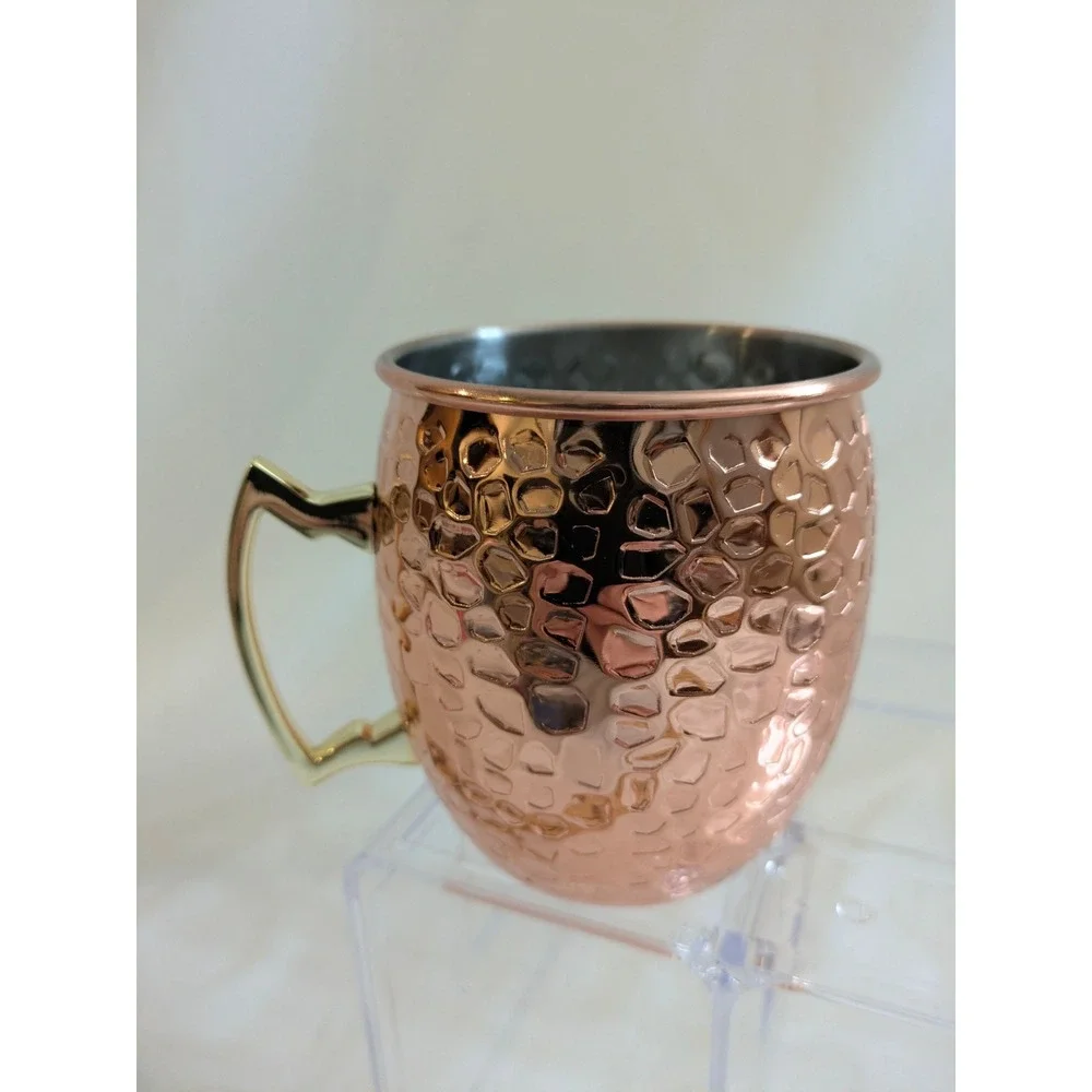 NEW 4 Hammered Copper Moscow‎ Mule Mugs 16oz Stainless Steel Lined Gold Handle